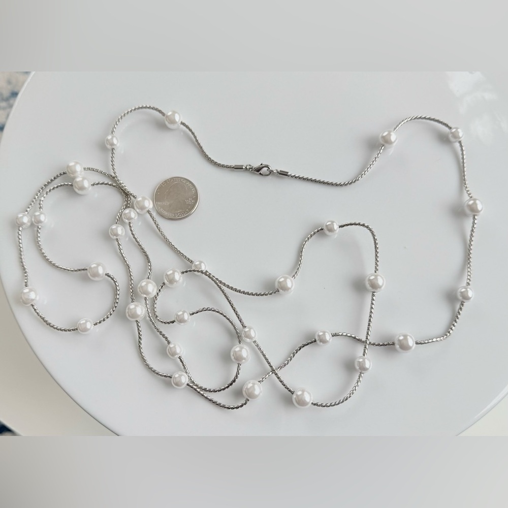 Park Lane “Shannel” Silver Faux Pearl Necklace - Picture 7 of 9
